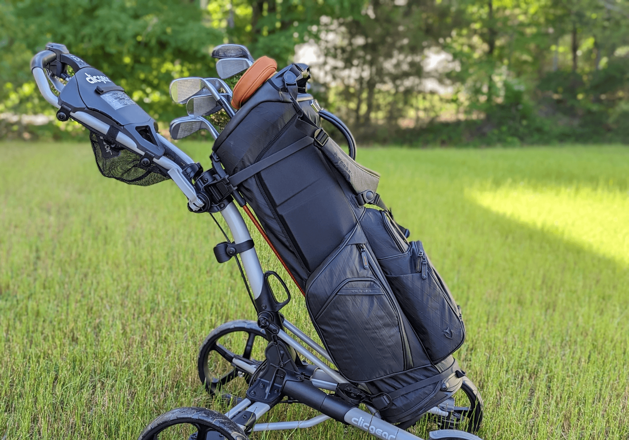 Clicgear model 8.0+ is one of the best golf push carts out there for stability.